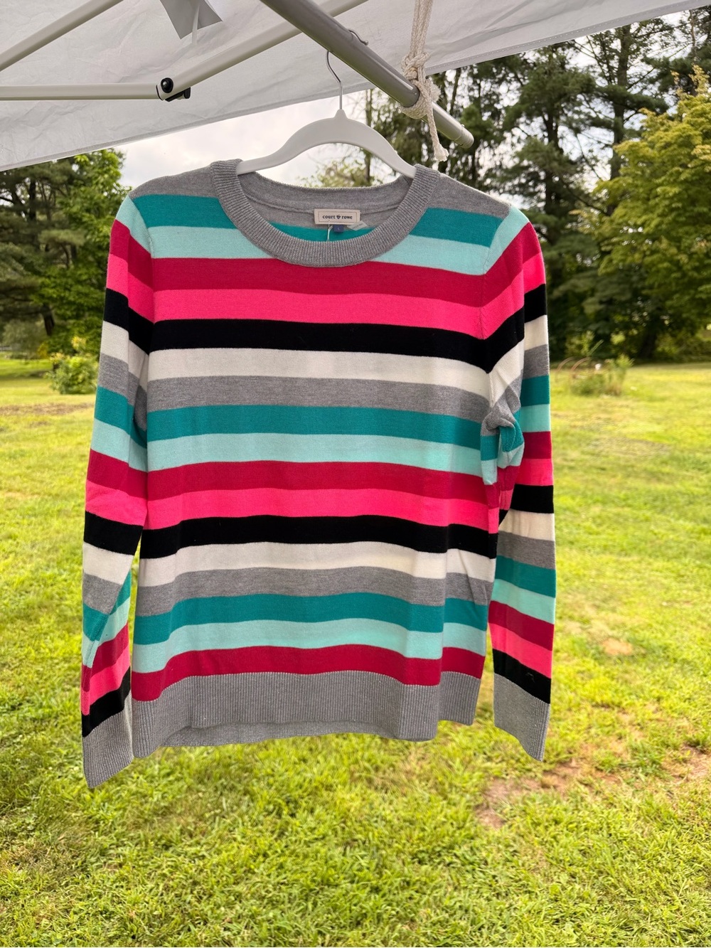 Stripe Crewneck Sweater - Pink, Teal & Silver